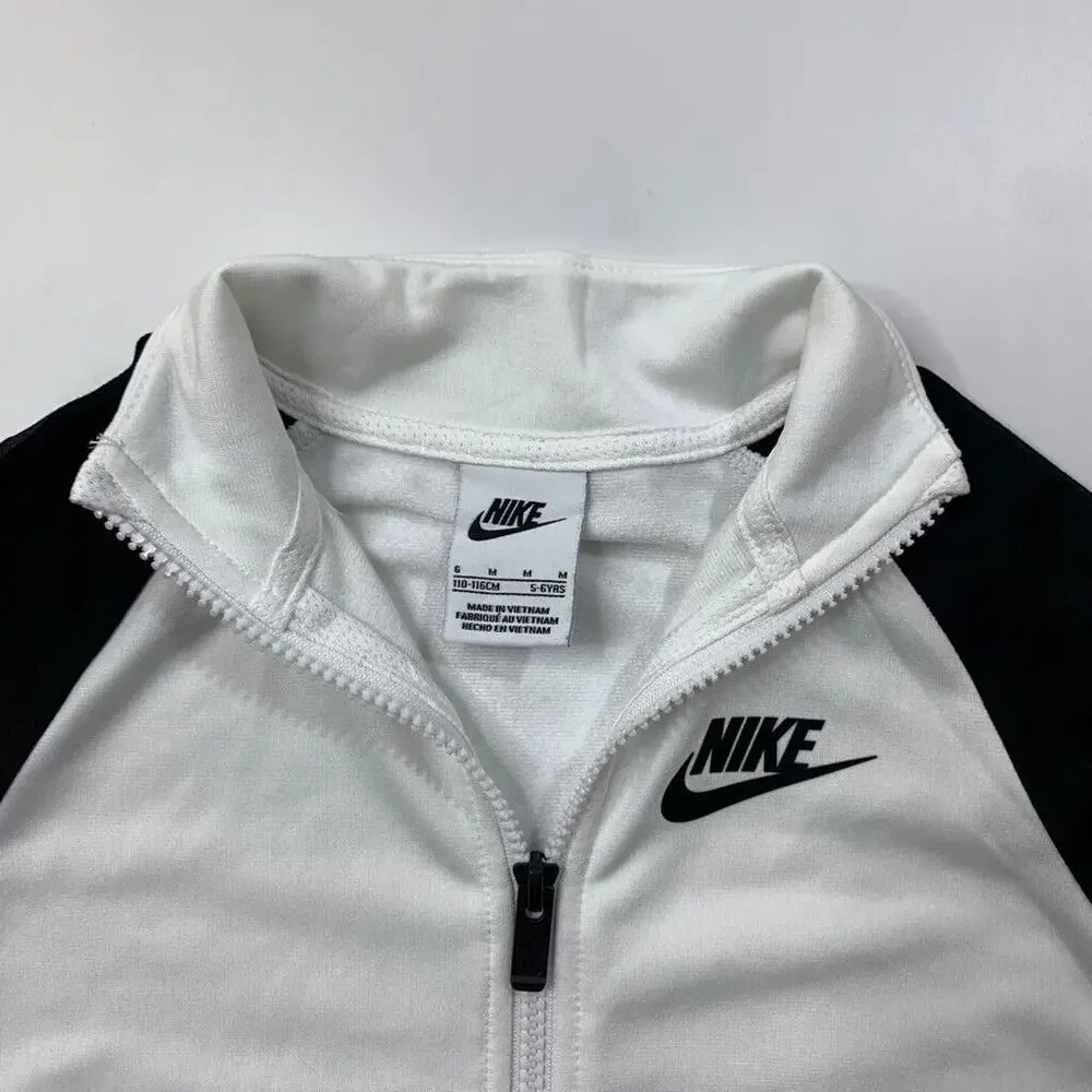 Nike‎ Jacket Boys Youth M Medium White Black Full Zip Swoosh Track 5-6 Years Old